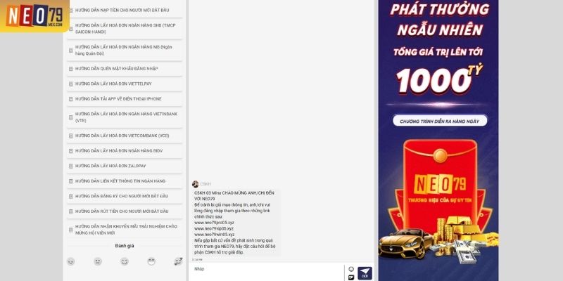 Live Chat là kênh liên hệ nhà cái NEO79 phản hồi nhanh nhất