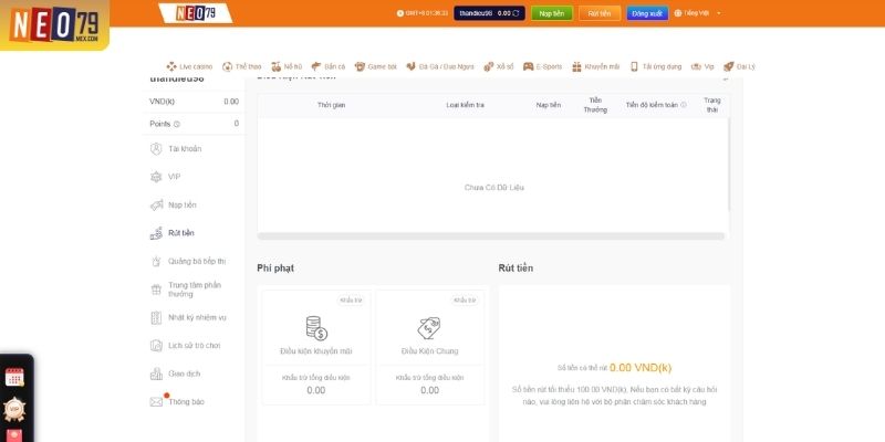 Quyền lợi xác thực tài khoản NEO79 hỗ trợ rút tiền